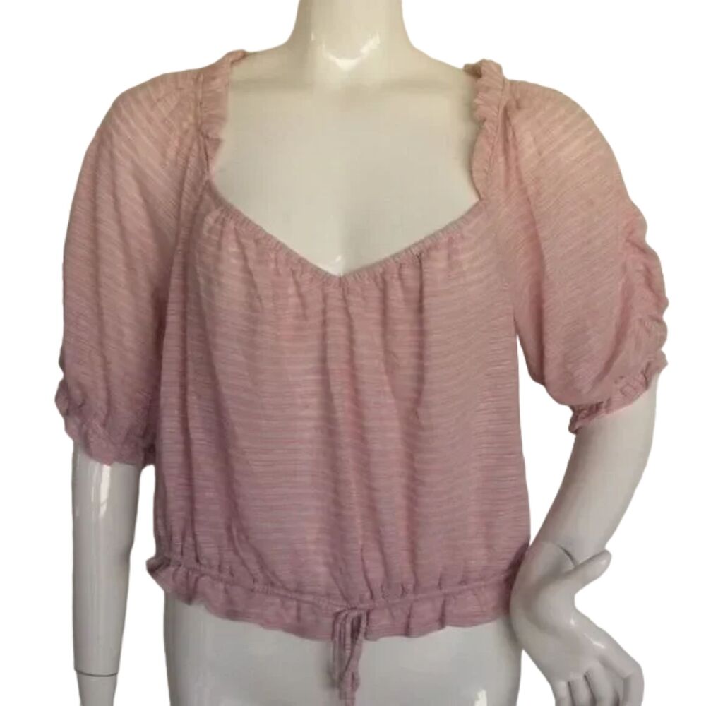 FREE PEOPLE Top, L, Pink-purple, Sweetheart neckline, Drawstring Waist, stripes
